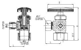 15mm Solder Brass 3 Way Angle Stop Valve 1/2 ίντσες Γυναικείο / Ανδρικό νήμα